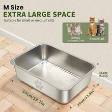 Stainless Steel High-Sided Cat Litter Box, Suitable For Cats, Rabbits And Other Pets, Anti-Splash, Anti-Stick, Odorless Cat Potty - M - View 3