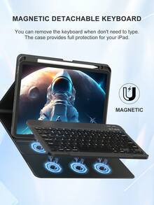 360° Rotatable Keyboard Case Compatible With Ipad A16 (11th/10th Gen), 9th/8th/7th Gen (10.2"), IPad Air (10.9"/11"), Made Of TPU Flip Cover PU Leather, Wireless Bluetooth Keyboard (150mAh Battery) And Stand Included, Black - Black - View 6