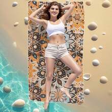 波西米亚风超柔软微纤维沙滩巾 - 超强吸水、速干针织面料，饰有花卉图案 - 长方形，轻便柔软，防沙，适合露营、户外活动、海滩旅行和泳池使用