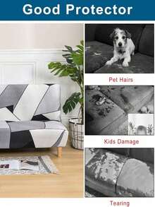 1pc Geometric Digital Print Milk Silk Sofa/Bed Cover, Geometric Pattern, High Elasticity, Dust-Proof, Suitable For All Seasons - Multicolor - View 5