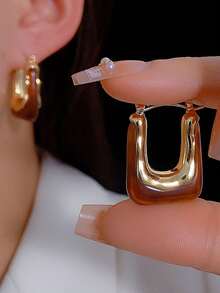 2/4件套优雅休闲复古U形耳环，采用金色饰面和树脂镶嵌设计——时尚百搭，适合日常、约会、派对等场合，是送给女性节日的完美礼物。 - 彩色 - 查看 7