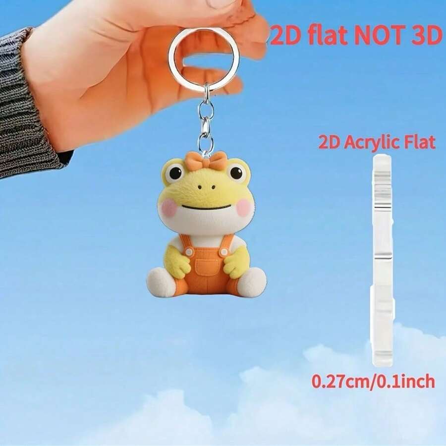A cute frog keychain -2D acrylic cartoon frog, wearing workwear, perfect for car keys, backpacks, Thanksgiving gifts - Multicolor - Ver 1