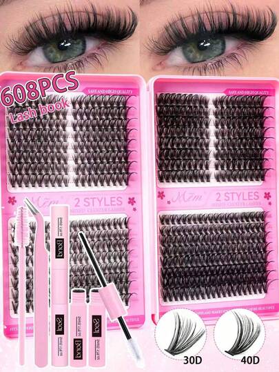 Set de 640 piezas de pestañas postizas, rizado D, longitud mixta de 8-16 mm, apariencia natural, flexibles y fáciles de usar, voluminizantes y de larga duración. El set de extensión de pestañas DIY incluye 10D+20D/30D+40D+50D/50D+60D+80D, con pegamento, pegatina selladora y pinzas, adecuado para principiantes para usar en casa o al aire libre, aplicable para la vida diaria, fiestas y festivales de música