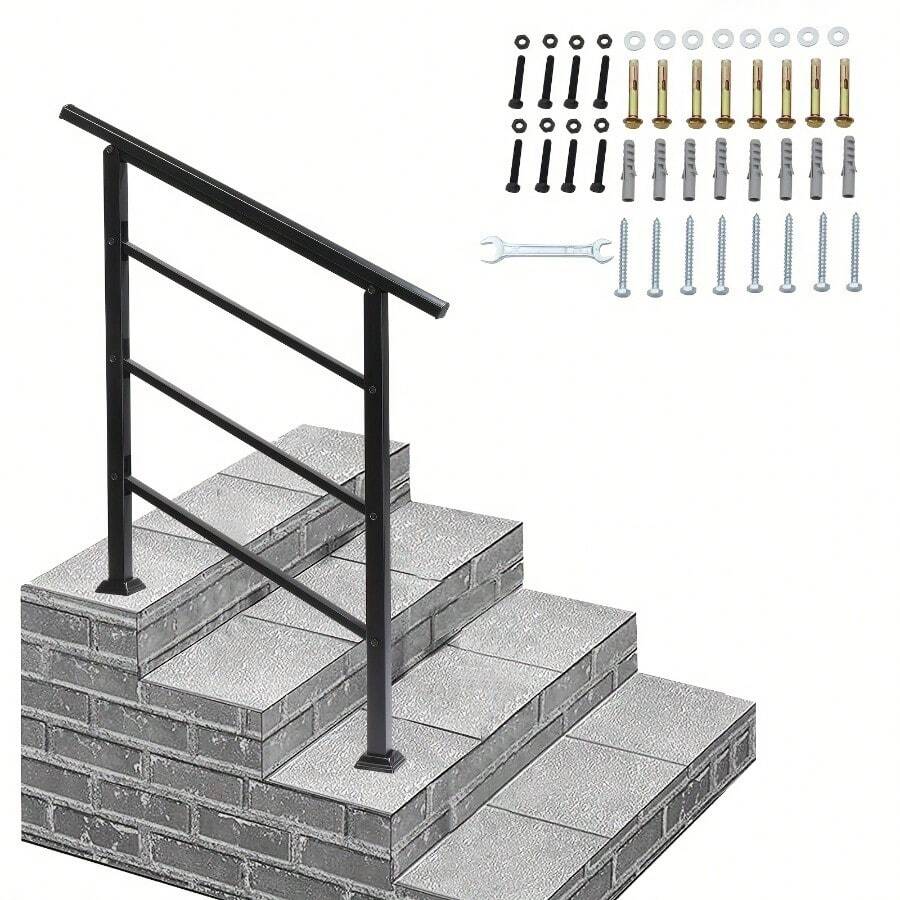 Matte Black 1-3 Steps Adjustable Straight Handrail Garden Stair Handrail - Straight Handrail - View 1
