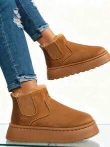 Women's 1.96 Inch Platform Ankle Winte Snow Boots Genuine Suede Classic – Faux Fur Lining Water-Resistant With DIY Bows,, Memory Foam Insole, And Anti-Slip Outsole Christmas Holiday Festive Maroon Boots - 棕色 - 查看 4