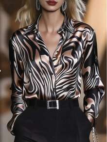 Women's Elegant Solid Color V-Neck Long Sleeve Blouse With Pleated Detail - Fashion Top For Spring&Fall - 綠色 - 查看 1