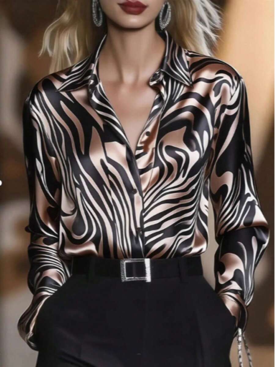 Women's Elegant Solid Color V-Neck Long Sleeve Blouse With Pleated Detail - Fashion Top For Spring&Fall - 綠色 - 查看 1