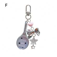 1pc Cute Badminton Racket Shaped Keychain, Suitable For Earphone Case, Bag, Phone, Keys - Silver - View 10