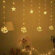 1 Peça Luzes de Cortina de Corda LED de Estrela e Lua com 200cm, Luzes Decorativas para Casa Alimentadas por Bateria, Adequadas para Decoração de Parede de Quarto, Decoração de Casamento, Luzes de Estrela para Celebração do Ramadã, Luzes Decorativas para Festa, Decoração de Janela de Quarto Lua para Eid (Versão Caixa de Bateria, Baterias Não Incluídas) - Estrela Abraçando a Lua 7 - Visão 6