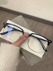 Kính gọng nửa vuông unisex - Gọng kim loại cá nhân hóa, tròng kính trong suốt, phù hợp để đeo hàng ngày, phong cách đường phố và chụp ảnh du lịch (Bao gồm hộp đựng kính và khăn lau kính) - Nhiều màu - Xem 5