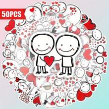 A Set Of 50 Fun Heart - Themed Stickers, Featuring Matte Finish And Simple Stick - Figure Designs With Heart Elements. These Adorable Heart - Shaped Stickers Radiate A Cheerful Atmosphere, Highlighted By Whimsical Heart Patterns And Colorful Clover Motifs. They Are Perfect For Decorating Laptops, Mobile Phones, Guitars, Water Bottles, Cars, Tablets, Suitcases And Musical Instruments - An Ideal Choice As Party Favors. - Multicolor - View 2