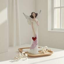 1pc Resin Angel Figurine With White Dress, Pink Floral Decor, Holding Red Heart, Delicate Wings Like White Roses. Faceless Design Adds Artistic Touch, A Warm Decor Item To Express Love And Beautify Home, Also Suitable As A Gift To Infuse Life With Gentle Poetry And Goodwill. - Multicolor - View 5