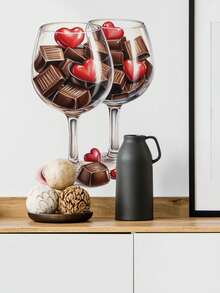 1片装多尺寸PVC可移除墙贴，情人节装饰墙贴，浪漫玫瑰花、爱心、接吻情侣、优雅羽毛爱心、节日氛围酒杯和巧克力图案，适用于卧室、客厅、书房、餐厅、浴室、家居墙面装饰、房间装饰 - 彩色 - 查看 17