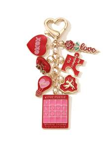 1pc Valentine's Day Rose Red Accessory DIY Keychain, Creative Heart-Shaped Rose Flower Love Letter Drip Oil Alloy Charm, Versatile Bag/Car Keyring, Holiday Gift - Multicolor - View 8