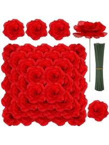 5/10pcs (5 Flower Heads+5 Stems/10 Flower Heads+10 Stems) 9.06in Artificial Flowers Red Roses, For DIY Wreath, Wedding Decoration, Bridal Bouquet, Table Centerpiece, Vase Decor, Spring Home Decor, Party Decoration, Anniversary, Valentine's Day - Red - View 3