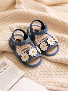 Infant/Toddler Girls' Flower Soft Bottom Sandals, Suitable For Newborns, Crawling Shoes, Crib Shoes, Summer - Blue - View 2