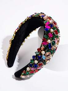 1 pièce Bandeau en velours noir, accessoire de cheveux élégant et chic pour femmes avec décoration de pierres précieuses vintage luxueuses et colorées. Accessoire de mode de haute qualité pour les fêtes et événements - FG161 - Couleur - Voir 2
