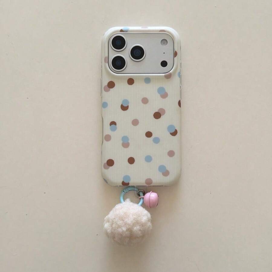 Minimalist Polka Dot Contrast Color Phone Case Compatible With IPhone 17 Pro Max, 15 New, 16 Pro, Suitable For Women, Shock-Proof Protective Cover - White - View 1