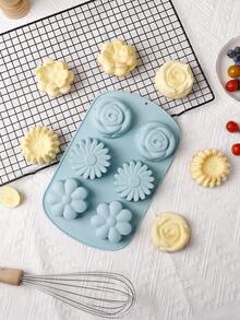 1个6孔硅胶花朵蛋糕模具，DIY布丁果冻冰块烘焙工具，慕斯巧克力模具，耐热不粘，适用于烤箱烘焙，生日派对节日活动 - 彩色 - 查看 8
