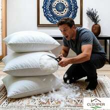 1/2pcs Feather Filled Pillow Insert, Sizes Available: 21*21 Inches/20*20 Inches/18*18 Inches/14*21 Inches, Soft & Fluffy Square Pillow Insert, Filled With Goose & Duck Down, 100% Cotton Pillow Cover, Decorative Pillow For Sofa & Bed, White - White - View 4