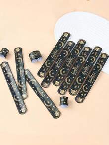 定制斋月手链 | 月亮灯笼星星黑色金色PVC塑料戒指，拍击手链，斋月家居装饰，开斋节礼物，伊斯兰斋月派对用品，斋月派对装饰，派对手链套装