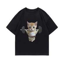 Funny Gym Sam Sulek Cat Graphic Print T-shirts Men Women Cute Fitness Pump Cover Tshirt Oversized Unisex Breathable Casual Top - Negro - Ver 1