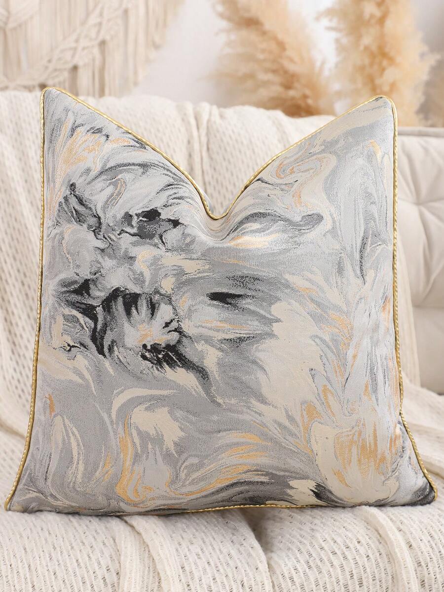 Miater 1个/2个金色装饰抱枕套，提花仿丝复古家居装饰，适用于客厅沙发 - 金色 - 查看 1