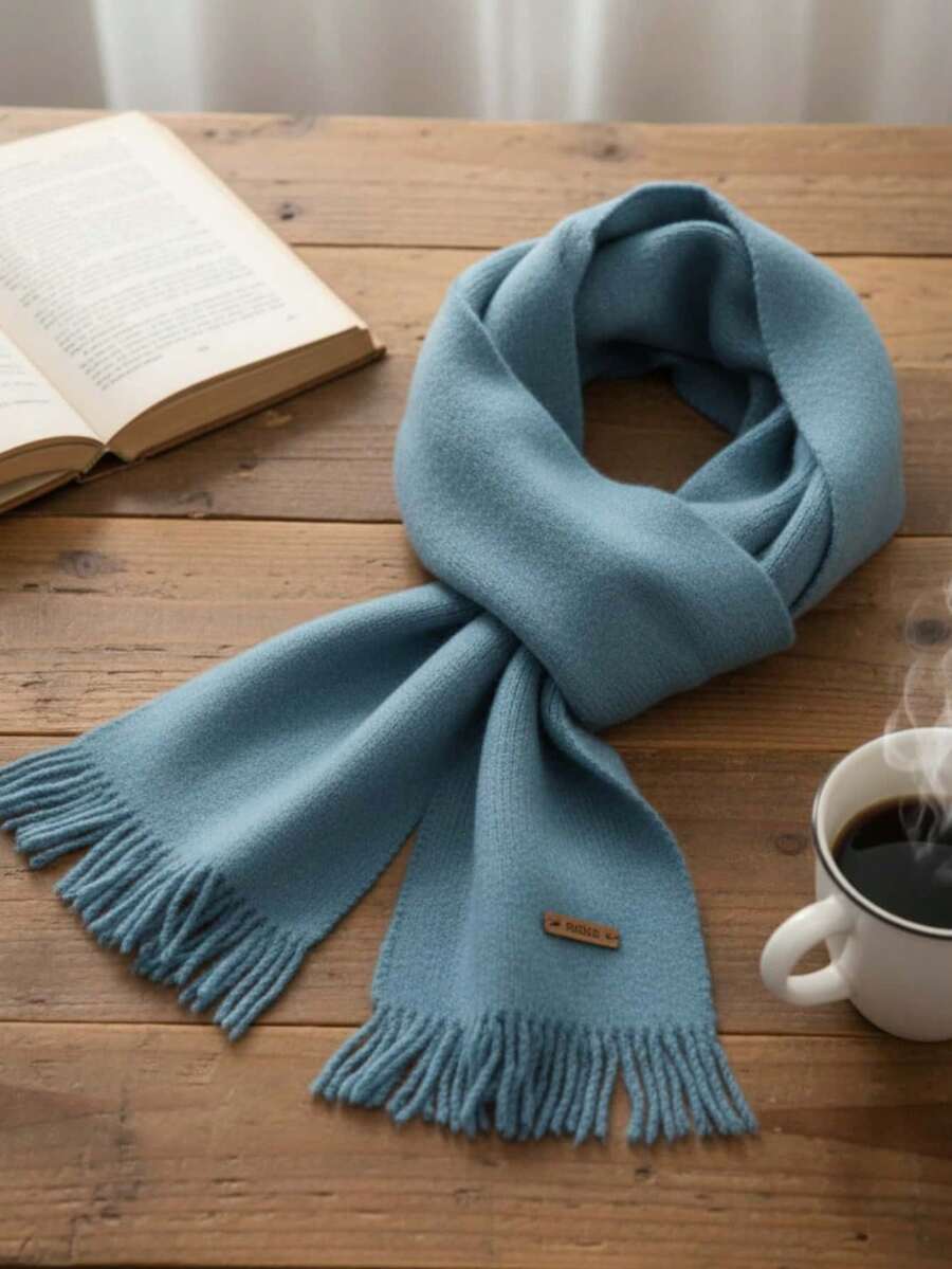 1pc Autumn/Winter Cozy Fringed Knit Scarf, Versatile And Warm - Multicolor - View 1