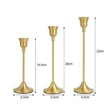 Conjunto de 3 castiçais cônicos em latão dourado/preto, estilo vintage moderno, perfeitos para decoração de mesa, lareira, casamentos, festas, inaugurações de casa, aniversários, formaturas, ambientes aconchegantes, mesas de jantar, Dia das Mães, encontros, jantares requintados e decoração de casamentos.