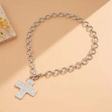 European And American Cross-Border Jewelry Punk Metal Cross Necklace Design Sense OT Buckle Chain Heart Pendant Necklace For Women - Trắng K 6678 - Xem 3