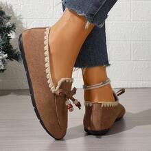 Women's Solid Color Casual Slip-On Comfortable Lightweight Flats, Versatile For Commuting, Cute Bow Mary Jane Shoes - Brown - View 5