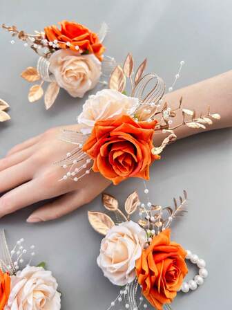 1 st/6 st konstgjorda rosblommor brud handledskorsage brudtärna syster kvinnor handblomma bröllopsblommor festdekoration