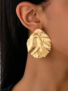 1 paire de boucles d'oreilles clous géométriques rondes en métal de style nordique, accessoire pour le port quotidien des femmes - Or jaune - Voir 1