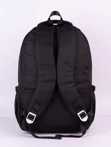 Large Capacity Solid Color Casual Nylon Backpack With Keychain For Travel And School - màu đen - Xem 4