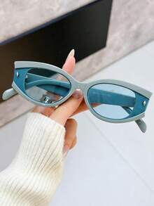 1副男女通用极简椭圆小框Y2K时尚街头风眼镜，休闲时尚 - 彩色 - 查看 5