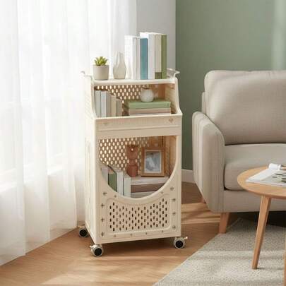 Mobile Home Organizer Rack, Multi-Use Storage Shelf For Snacks, Books, Toiletries, And Daily Items, Suitable For Living Room, Bedroom Or Bathroom, White/Apricot