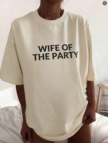 Wife Of The Party TShirt - Bride To Be Gift, Unique Engagement Party Gift, Bachelorette Party Tee, Bride Tee, Funny Bride Top, Bride Tribe Casual Dressy T Shirts Workout Clothes% Cotton, Breathable And ComfortableNew Women's T-Shirts-Unisex Loose - Fit Comfortable Vintage Street - Style Cotton T - Shirt Top - 杏色 - 查看 1