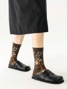 6/4/2/1 双装女士彩色3D立体花卉中筒袜，时尚可爱，春秋季棉质 - 彩色 - 查看 6