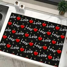 1pc Love Text Pattern Absorbent Dish Drying Mat, Home Decor, Dish Drying Pad, Espresso Machine Countertop Absorbent Mat, Sink Drain Mat, Soft Faucet Absorbent Mat, Sink Cup Mat, Kitchen & Bathroom Accessories - Multicolor - View 7