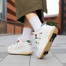 Giày trượt patin thời trang dành cho thanh thiếu niên, 4 bánh xe, bánh sau có thể tháo rời, khóa xoay có thể thu gọn, giày trượt patin giải trí cho nam và nữ, quà tặng ngày lễ và sinh nhật. - Màu be - Xem 6