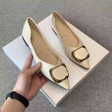Zapatos de moda de boca poco profunda con punta afilada para mujeres, nuevos mocasines versátiles de cuero suave y suela blanda para primavera y otoño 2025 - Blanco - Ver 4