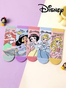 Disney 5双装儿童袜子，可爱公主款，美人鱼公主中筒袜，男女童卡通透气袜，婴儿及学生适用，圣诞礼物佳选，袜子 - 彩色 - 查看 10