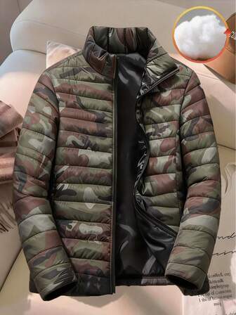 Chaqueta de camuflaje con cuello alto y reforzada para hombres, adecuada para reuniones diarias, senderismo al aire libre, deportes y correr