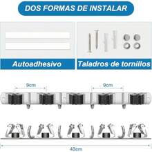 CYPNOrganizador de pared con 5 estantes y 4 ganchos para escobas y trapeadores - Estante de almacenamiento para garaje ganchos de acero inoxidable extra resistentes. holder-metallic-1pcFashion - 222686333 - Ver 3