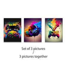 三件套游戏主题墙画 - RGB 游戏手柄和耳机帆布画，可选画框，现代游戏风格，适用于卧室、游戏室、宿舍 | 送给游戏玩家男孩、男士、青少年的完美礼物 - 家居装饰、生日礼物 - 彩色 - 查看 13