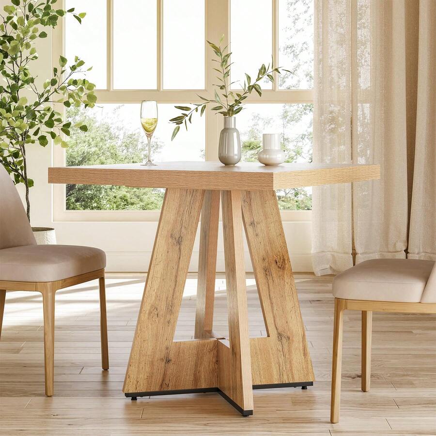 LITTLE TREE Small Space Dining Table MDF Square - 80x80x75cm Easy Assembly, Space-Saving Design For Dining Room/Kitchen - Brown - View 1
