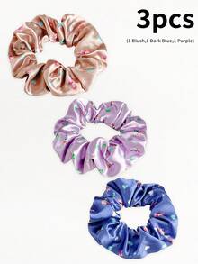 9/3/1件装水晶缎面印花大号发圈，欧美小号心形弹力发圈