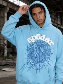 2026 New Hooded Sweater Men's Zip-Up Graphic Print Casual Streetwear Hoodie Sweatshirt, Long Sleeve Top Spider Web Personality Blue Black Sweatshirt, Same For Men And Women - màu đen - Xem 7