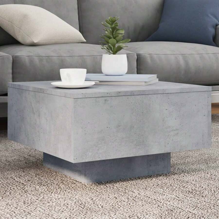 vidaXL Table basse gris béton 55x55x31 cm bois d'ingénierie - Noir - Voir 1
