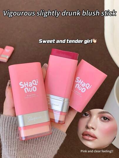 SHAQINUO 1 pieza Barra de rubor mate, contorneado facial, de larga duración, ligero, apariencia de rubor natural, adecuado para maquillaje de rostro sin maquillaje